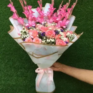 Pink Gladiolus Roses Premium Bouquet