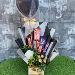 Luxury Black Gold Chocolate Bouquet with White Rose