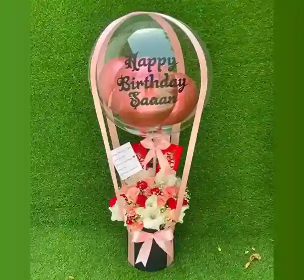 Personalized Birthday Balloon & Chocolate Flower Bucket